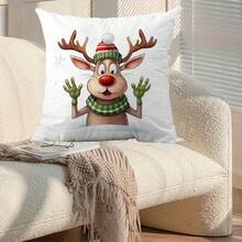 1 pieza Funda de almohada de peluche corto súper suave con estampado de cachorro en estilo navideño, adecuada para cualquier habitación, sofá, dormitorio, sala de estar, decoración del hogar, funda para respaldo