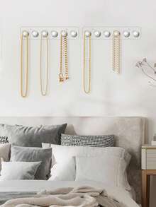 Acrylic Necklace Organizer, Wall-Mounted Organizer With 12 Hooks, Made Of Acrylic, Wall-Mounted Design, Can Hang Necklaces, Jewelry, Bracelets, And Rings, Making It The Perfect Gift For Girls And Ladies. - Multicolor - View 6