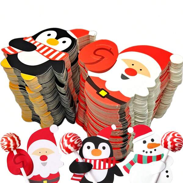 100/50/10 piezas Tarjetas soporte para piruletas de Navidad, Papá Noel, Pingüino, Soporte para bastones de caramelo, Fundas para tarjetas de regalo de Navidad, Regalos para el aula, Tarjetas navideñas a granel para vecinos y maestros, Tarjetas con mensaje de Navidad, Para obsequios de fiesta de Navidad con bastones de caramelo, Decoración del árbol de Navidad, Embalaje de regalos