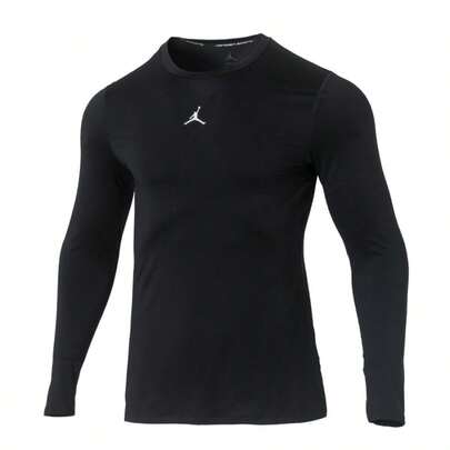 Nike AS M J DF SPRT LS BASELAYER Black Crew Neck Pullover Sweatshirt, Casual Comfortable Soft Stretchy Activewear HQ8684-010
