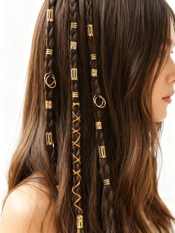 43 قطعة من مجموعة شريط شعر مختلط من الحبال الحريرية الذهبية، إكسسوارات شعر للنساء للضفائر، إكسسوارات شعر لحفلات المهرجانات، إكسسوارات شعر لحفلة هالوين