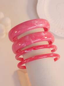 4 件套优雅复古手链套装，时尚简约设计，适合休闲穿着，女士时尚首饰，亚克力，无电镀，无镶嵌，适合全年日常和派对场合 - 玫紅色 - 查看 5