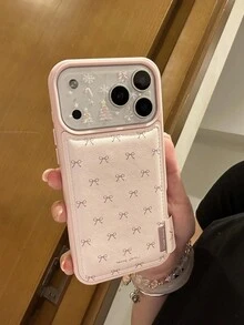 柔软粉色皮革蝴蝶结保护壳，适用于 17 Pro Max、17、16 Pro、14、13、15，防震时尚