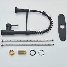 Saetow Grifo de cocina con rociador extraíble de 2 modos, grifos de cocina giratorios 360° en negro mate con placa de cubierta de 10 pulgadas, grifos de cocina comerciales de una sola palanca, 1 o 3 orificios, una vía para campistas agrícolas, cocinas utilitarias, comedores, lavaderos, fregaderos con barra húmeda, vehículos recreativos. - Negro Mate - Ver 9