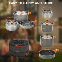 Onlyfire 14pcs Camping Cookware Mess Kit Non-Stick Lightweight Pot Pan Kettle Set With Plates Forks Knives Spoons For Camping Backpacking Outdoor Cooking And Picnic CT604gift - Black - View 7