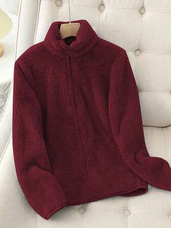 Women's Solid Color Thick Warm Double-Sided Fleece Zip-Up Jacket, Winter