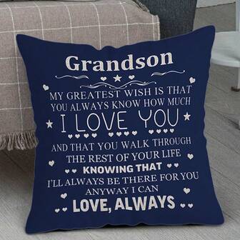 TOPSSCTR 1pc, Grandson Inspirational Throw Pillow Cover, 1PC, Navy Blue, Rustic Cabin Style, Decorative Sofa Cushion Case, Love Message, 45x45 Cm, No Insert