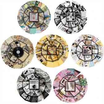 30 Vintage Black And White Square Stickers, Ins-Style Decoration For Planner, Water Cup, Phone Case, Notebook, Waterproof PVC Sticker