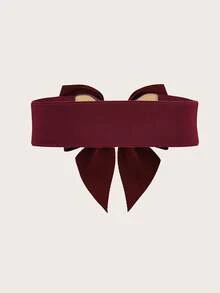 1pc Women's Bow Elastic Waist Belt, Casual Dress Accessory - Rum Red - View 3