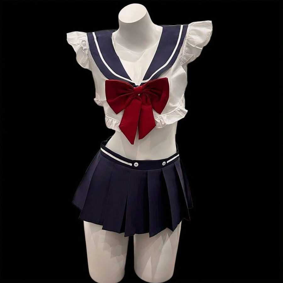 Sexy School Style Ultra-Skirt Uniform, JK Sleepwear, Hot Girl Sailor Suit Set