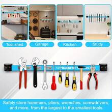 4-Piece 12-Inch Heavy Duty Magnetic Tool Holder Strip Set | Wall Mount Tool Organizer Rack For Garage & Workshop | Sturdy Alloy Steel With 10lb Weight Capacity - Blue - View 6