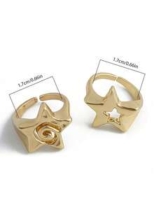 2pcs/Set Minimalist Style Hollow Star Adjustable Rings Set For Women, Gold & Silver - Star - View 4