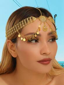 1pc Gold Rhinestone Glamorous Women's Headchain, Teardrop Tassel Bridal Jewelry Set, Suitable For Women's Wedding, Party Wear