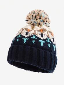 1 gorro de malha quente e versátil com blocos de cores e pompons coloridos, ideal para uso diário no outono/inverno, à prova de vento e quentinho, ótimo presente para homens. - Multicolorido - Ver 6