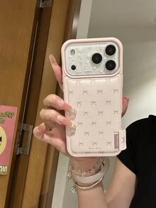 柔软粉色皮革蝴蝶结保护壳，适用于 17 Pro Max、17、16 Pro、14、13、15，防震时尚