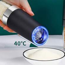 2PCS Electric Salt And Pepper Grinder Set, Gravity Automatic Mill With LED Light, Adjustable Coarseness, One-Hand Battery Operated Stainless Steel Grinder For Kitchen - Black - View 5