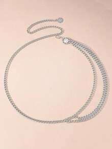 1pc Hollow Round Flower Decor Asymmetrical Waist Chain Belt Party Halloween Summer, School Fall, Autumn, Halloween - 銀色 - 查看 2