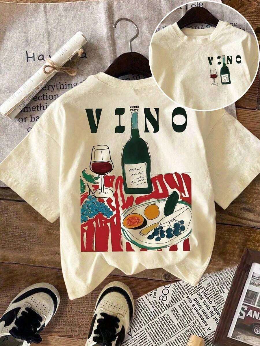 Women's Casual Graphic Short Sleeve T-Shirt, Streetwear Style, Cute Summer Top, ChristmasPrinted Round Neck Short Sleeve Women's Tee - Daily Casual, Sports & Fitness, All Seasons (Perfect For /Valentine's Day) - Màu be - Xem 1