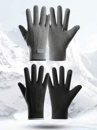 A Pair Of Men's Autumn And Winter Fleece Gloves With A Fleece Anti-Slip Design And Touch Screen Warmth Retention Function, Suitable For Outdoor Cycling Scenarios Snow Gloves
