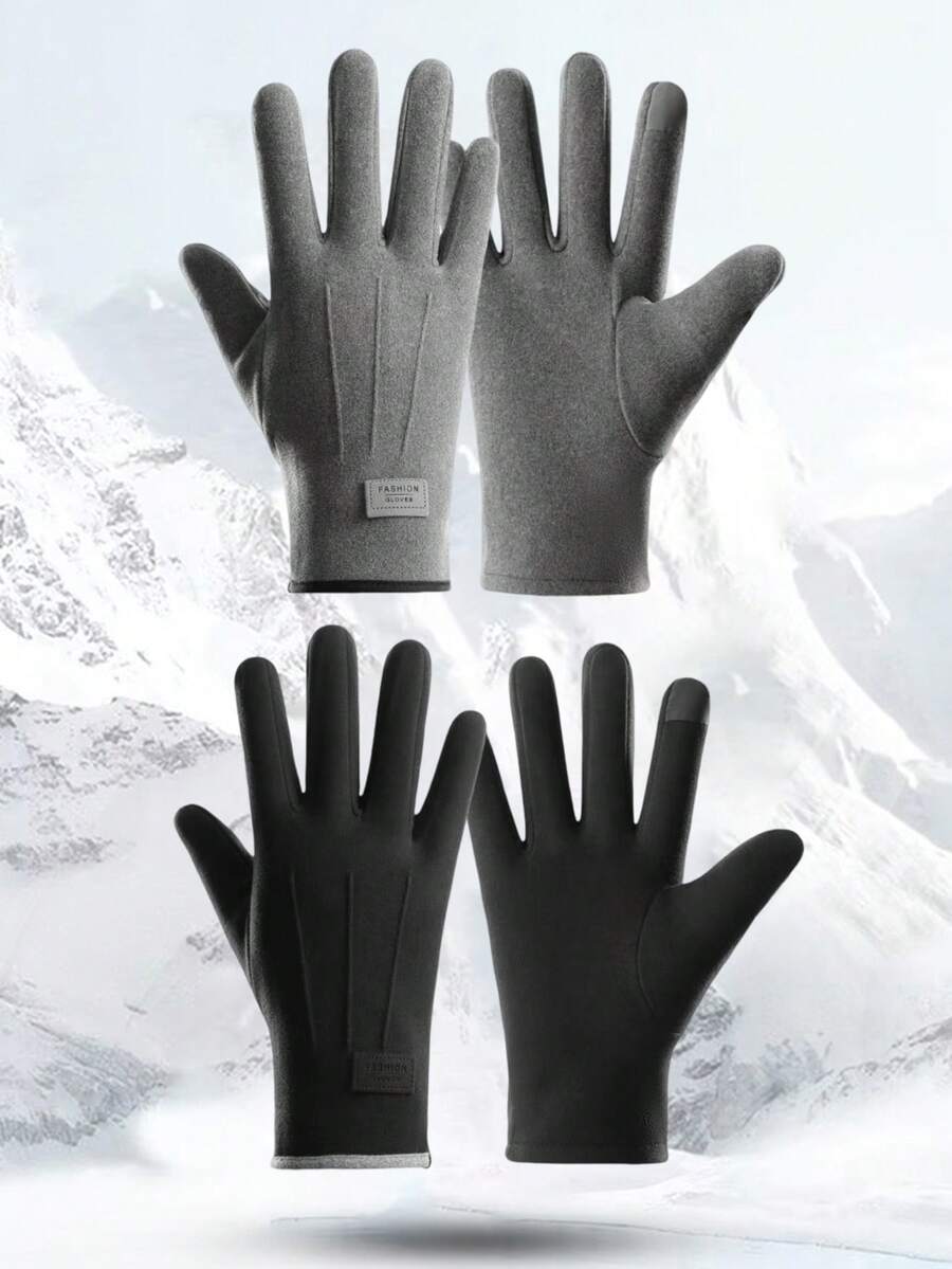 A Pair Of Men's Autumn And Winter Fleece Gloves With A Fleece Anti-Slip Design And Touch Screen Warmth Retention Function, Suitable For Outdoor Cycling Scenarios Snow Gloves