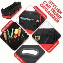 Black And Red Car Trunk Organizer, Heavy-Duty Foldable 95-Liter Capacity, Car Trunk Storage Bag With 4 Compartments And Adjustable Shoulder Straps, Perfect For Travel, Camping, Shopping, And Is Ideal For SUVs, Trucks, Cars, SUVs, And Minivans. - Black and White - View 10