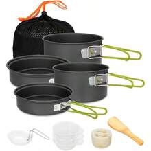 Gutsdoor Camping Cookware Set Camping Gear Campfire Utensils Non-Stick Cooking Equipment Lightweight Stackable Pot Pan Bowls With Storage Bag For Outdoor Hikinggift - 10PCSGreen - View 1