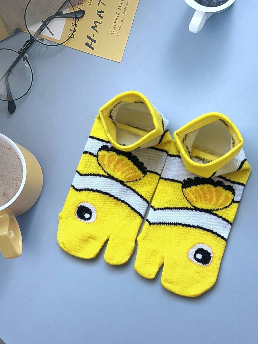 1 Pair Clownfish Pattern Toe Socks, Funny Novelty Cute Short Socks, Women's Toe Socks