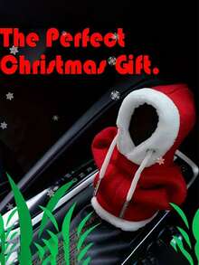 1pc Christmas Car Gear Shift Cover, Polyester Dust-Proof Sleeve With Pocket, Universal For Vehicle Interior Decoration, Christmas Car Gear Shift Knob Cover, Christmas Car Handbrake Warm Dust Cover