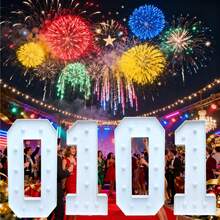 1Pc 73cm/28.7inch Light Up Digital Marquee Frame KT Board Number 2026/2025/0101 For New Year's Day Happy New Year Spend New Year's Eve Party Decoration - Cool Light - White - View 2