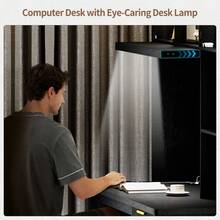 HWB Computer Desk With 3 Drawers & Hutch, Executive Office Desk With Power Outlets & LED Reading Light, Black Desk With Storage Shelves For Home Office Work And Study - Xem 7