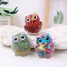1 PIEZA Figura de buho hecha a mano de piedras de cristal natural, adorno de mesa de resina para decoración del hogar, coleccionables y regalos - Búho epoxi - Ver 10