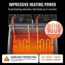 Freidora eléctrica comercial  de encimera, 3000 W, 18 qt/17 l - Plateado - Ver 3