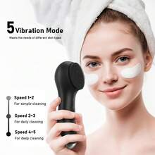 1pc Electric Silicone Facial Cleansing Brush, Portable Waterproof Rechargeable Face Brush With 5 Cleaning Modes, Electric Deep Pore Cleaner For Men & Women, Blackhead & Exfoliating Removal - Nhiều màu - Xem 2