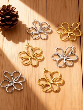 Hollow Flower Stainless Steel Pendant, Elegant Charm Hanging Accessory, Popular In Europe And America, 304 Oil Pressure Pendant Jewelry Findings