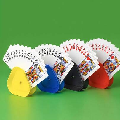 4pcs Colorful Triangle Hands-Free Card Holder, Playing Card Game Stand, No Card Clip, Durable PVC Material, Spring-Loaded Design, Easy To Use - Ideal For Board Games, Cards, Family Game Nights, Christmas And New Year Celebrations