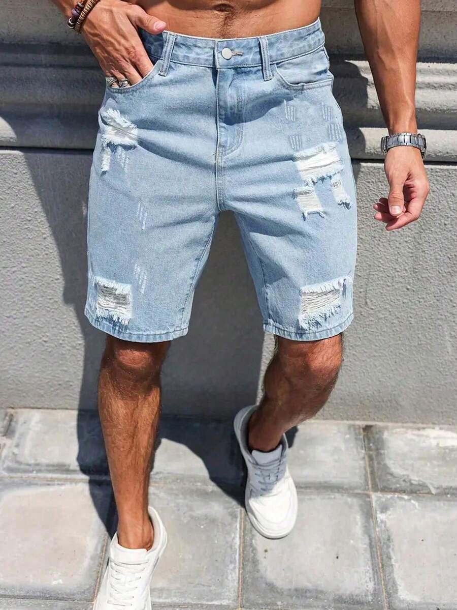 Men's Fashionable Distressed Denim Shorts Jorts