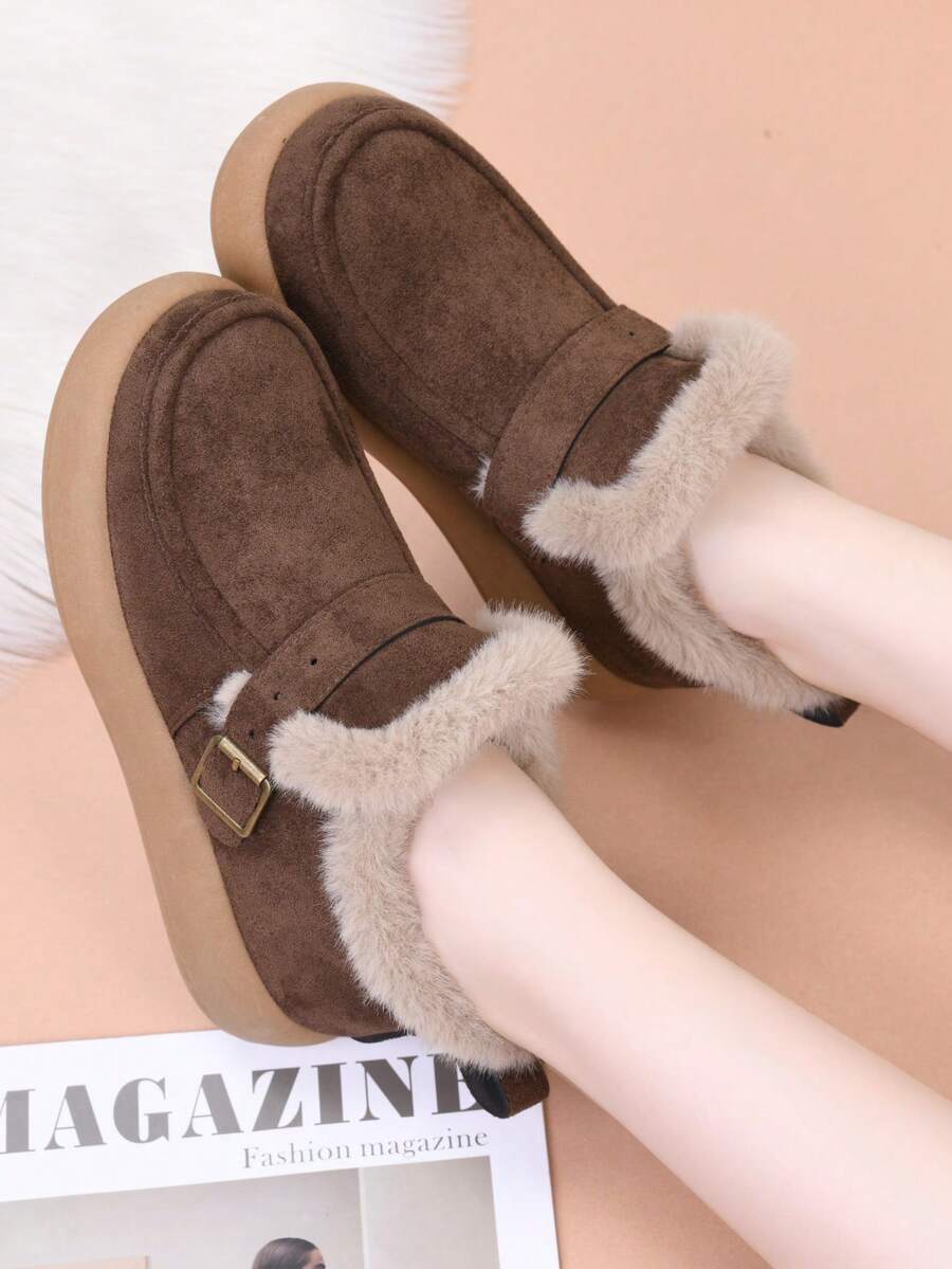 Sepatu Bot Ankle Slip-On Musim Dingin Terbaru, Tebal, Hangat, Modis, Serbaguna, Nyaman, Kasual, dan Bersol Lembut untuk Para Ibu