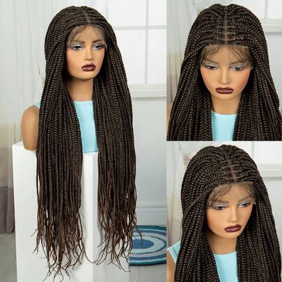 A ANYTIME Synthetic Braided Wigs For Black Women Full Lace Wig Braid African Knotless Box Braids Hair Lace Front Wigs Cheap Cornrow Braids