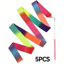 10PCS Gymnastic Ribbon, Sparkling Dance Ribbon With Twirling Baton Gradient Rainbow Dance Ribbons - Perfect For Gymnastics, Birthday Parties & Wedding Decorations - Multicolor - View 14