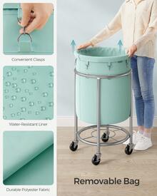SONGMICS Laundry Basket With Wheels, Rolling Laundry Hamper, 29 Gal., Round Laundry Cart With Steel Frame And Removable Bag, 4 Casters And 2 Brakes - màu xanh lá - Xem 4
