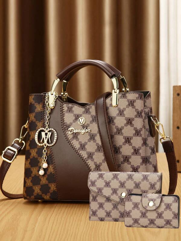 3pcs/Set Women Personalized Versatile Handbag Printed Fashion Suit, Crossbody Bagdy For Shopping And Outings