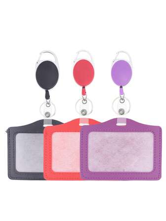 纯色横款软皮伸缩式证件卡套，色彩鲜艳的卡套，带卷轴，适用于工作、学校、办公室，是医生、护士、教师、学生、上班族的理想之选，也是包包挂饰、汽车配件和送给朋友姐妹的礼物佳选。