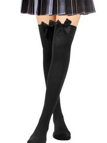 1/4 Pairs Of Women's Knee Socks, Bow Knee Socks, Girls Thigh Socks - Black - View 14