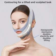 高级提拉紧致绷带 | 可水洗下巴塑形带 | 舒适全天佩戴V字脸面膜 - 藍白色 - 查看 9