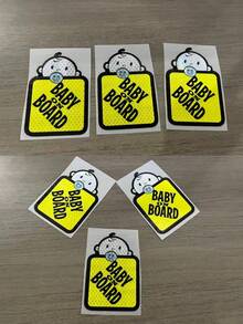 1pc "Baby On Board" Reflective Sticker - Cute Cartoon Design, Strong Vinyl Material, Suitable For Rear/Side Windows And Bumpers, Yellow & Black Color, Visible Day & Night, Durable Vinyl Material, Fun Design, Long-Lasting, Suitable For Family Drivers - Multicolor - View 3