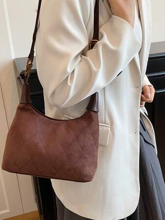 2025 New Fashion Crescent Handbag For Women, Suede Deer Skin Texture, Minimalist Casual Shoulder Bag, Retro Crossbody Bag