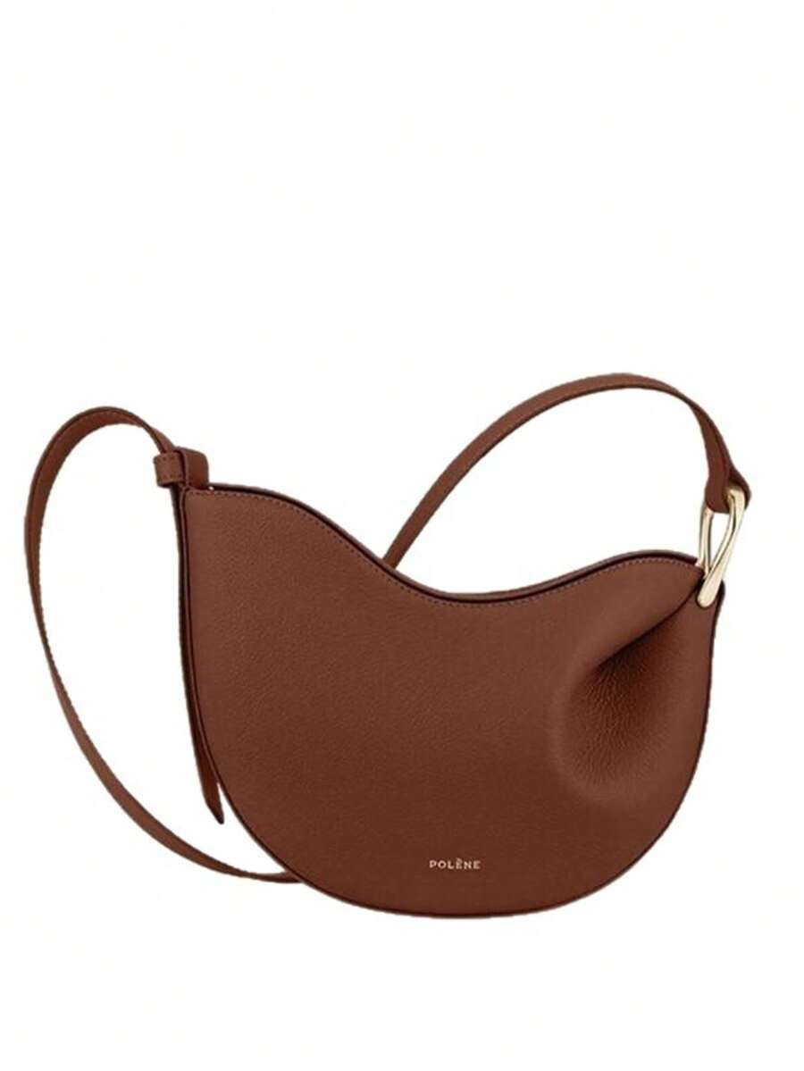 Bolso de hombro de piel auténtica texturizada con estampado de guisantes único para mujer - Coñac - Ver 1