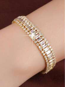 1 件简约时尚方晶锆石镶嵌方形镀金网球手链 - 手鍊 - 查看 19