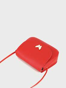 Mini Butterfly Print Decor Metal Crossbody Shell Bag - Red - View 6