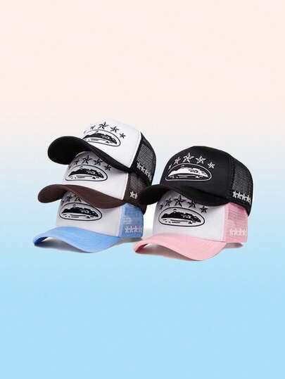 1pc Embroidered Party Decorative Mesh Trucker Cap Baseball , Suitable For Daily Use, Outdoor Travel, Hiking, Beach, Vacation